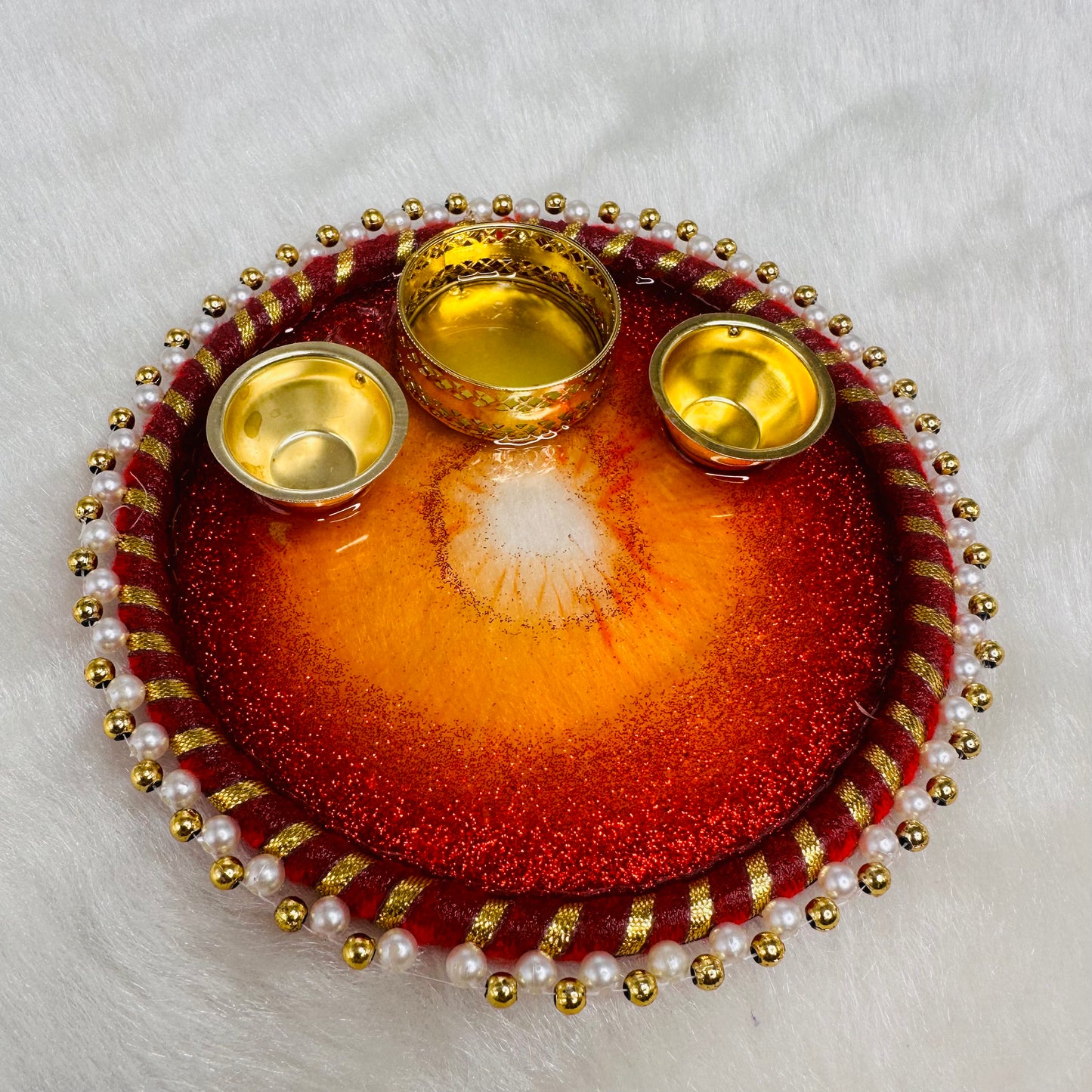 Pooja/Aarti Resin Thali | Red | Borders
