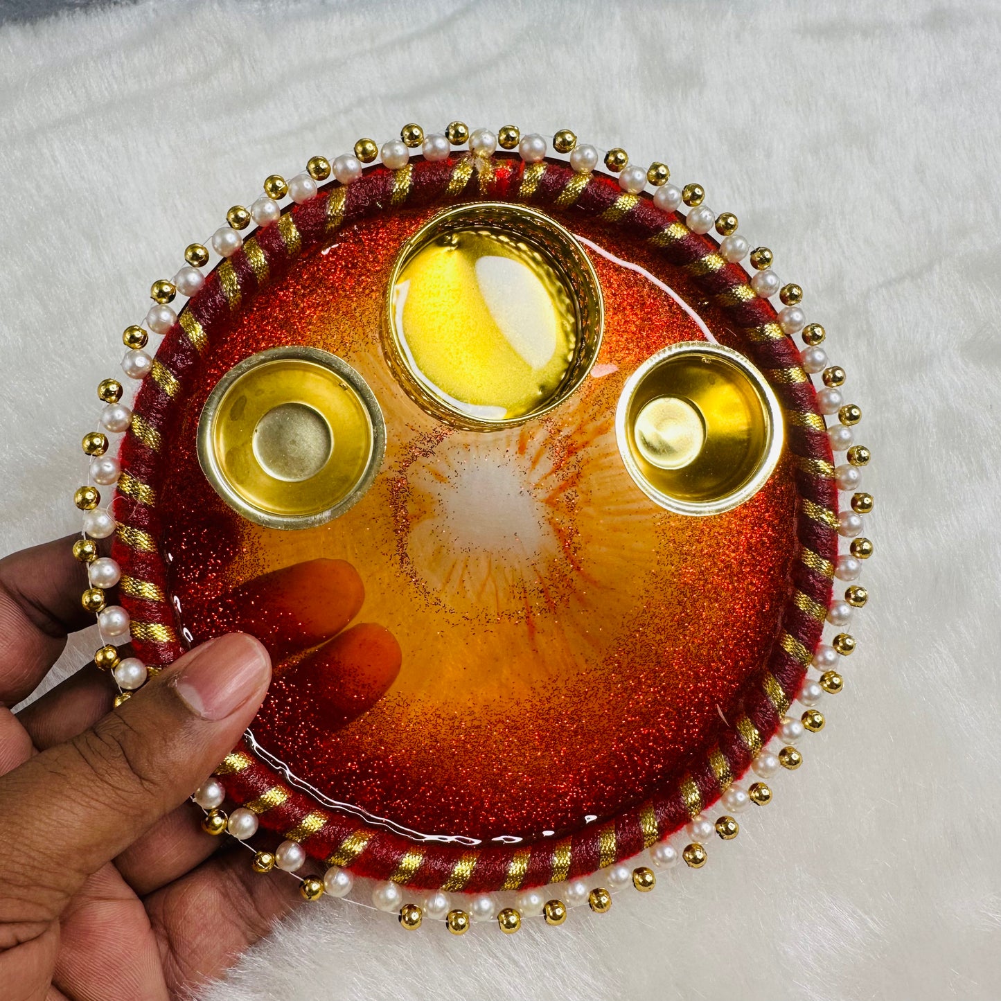 Pooja/Aarti Resin Thali | Red | Borders
