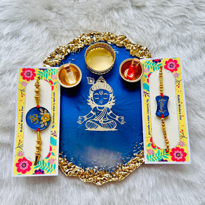 Raksha Bandhan Thali & Rakhi - Blue