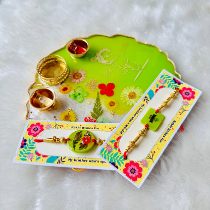 Raksha Bandhan Thali & Rakhi - Green