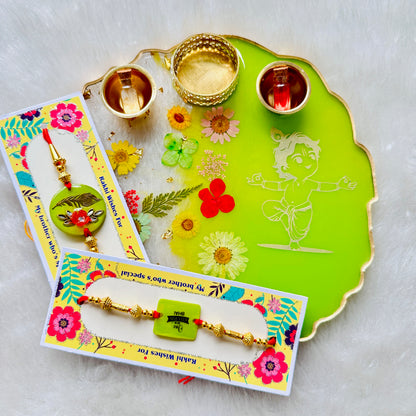 Raksha Bandhan Thali & Rakhi - Green