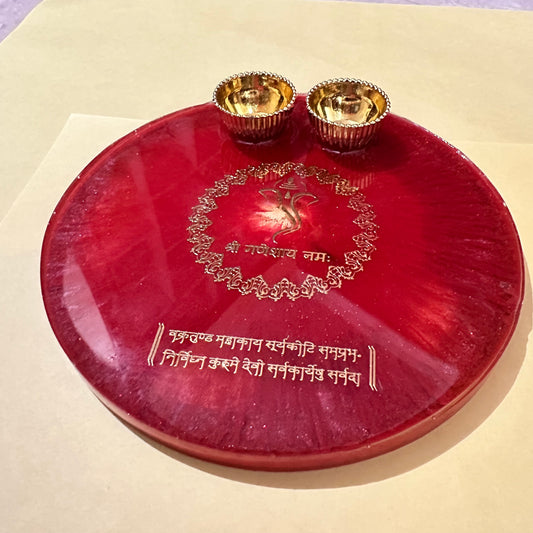 Pooja/Aarti Resin Thali | Red | Round