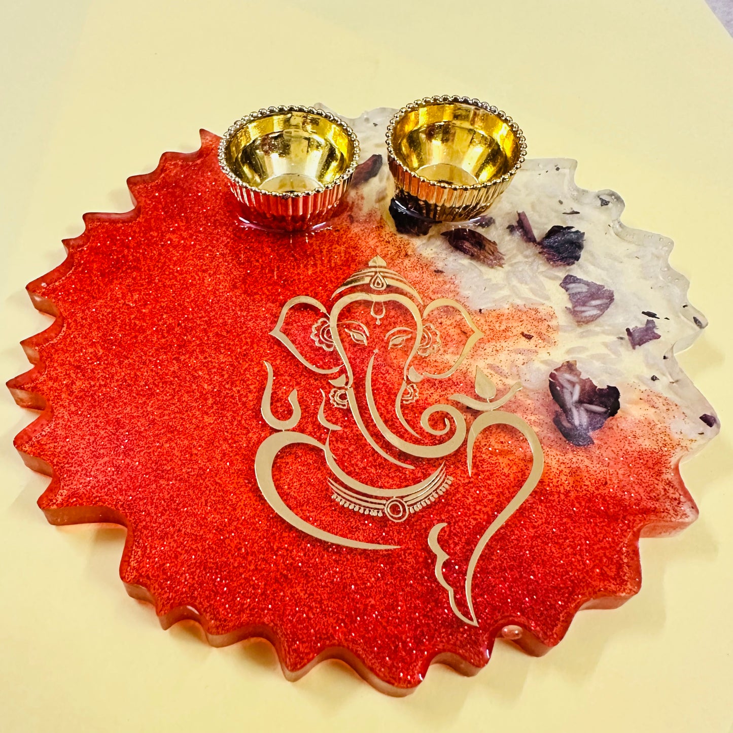 Pooja/Aarti Resin Thali | Orange | Zik Zag