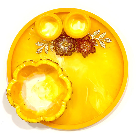 Handmade Resin Thali for Haldi Ceremony 8.5"- with Bowl