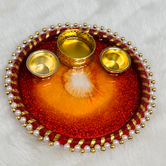 Pooja/Aarti Resin Thali | Red | Borders