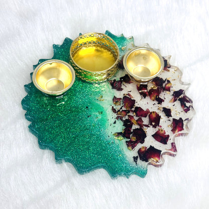 Pooja/Aarti Resin Thali | Green | Zik Zag