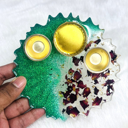 Pooja/Aarti Resin Thali | Green | Zik Zag