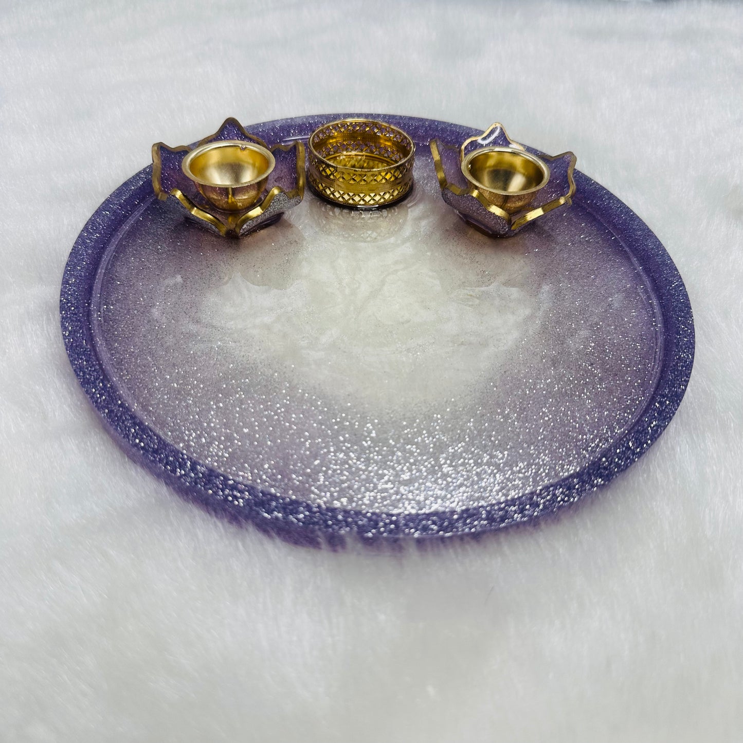 Pooja/Aarti Resin Thali | Purple | Shimmer