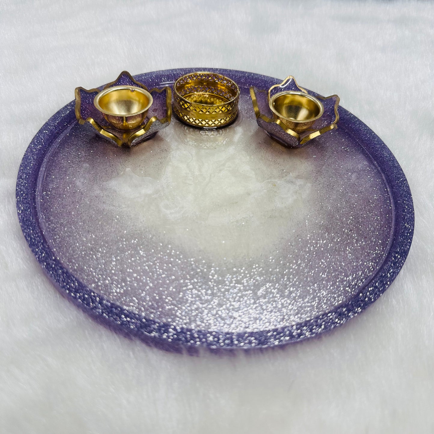 Pooja/Aarti Resin Thali | Purple | Shimmer