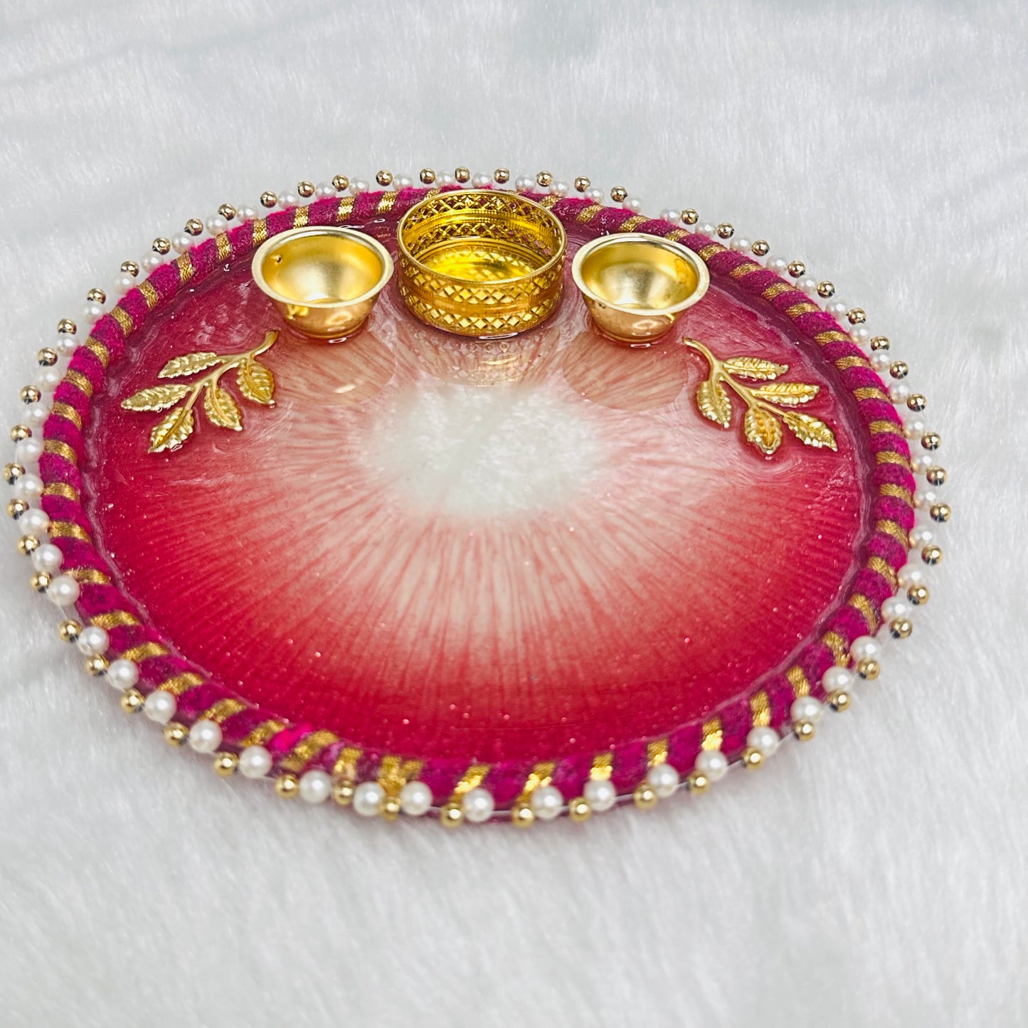 Pooja/Aarti Resin Thali | Pink | Borders