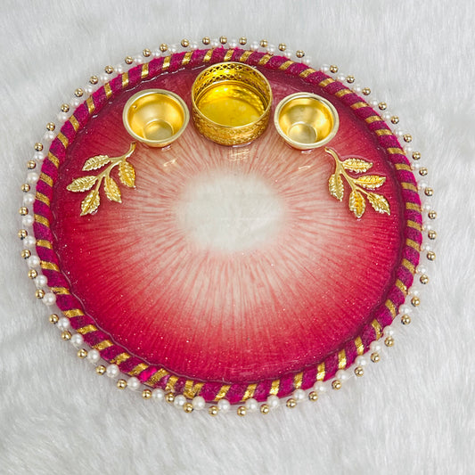 Pooja/Aarti Resin Thali | Pink | Borders