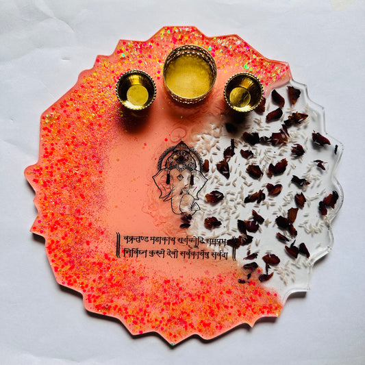 Pooja/Aarti Resin Thali I Peach I ZikZag